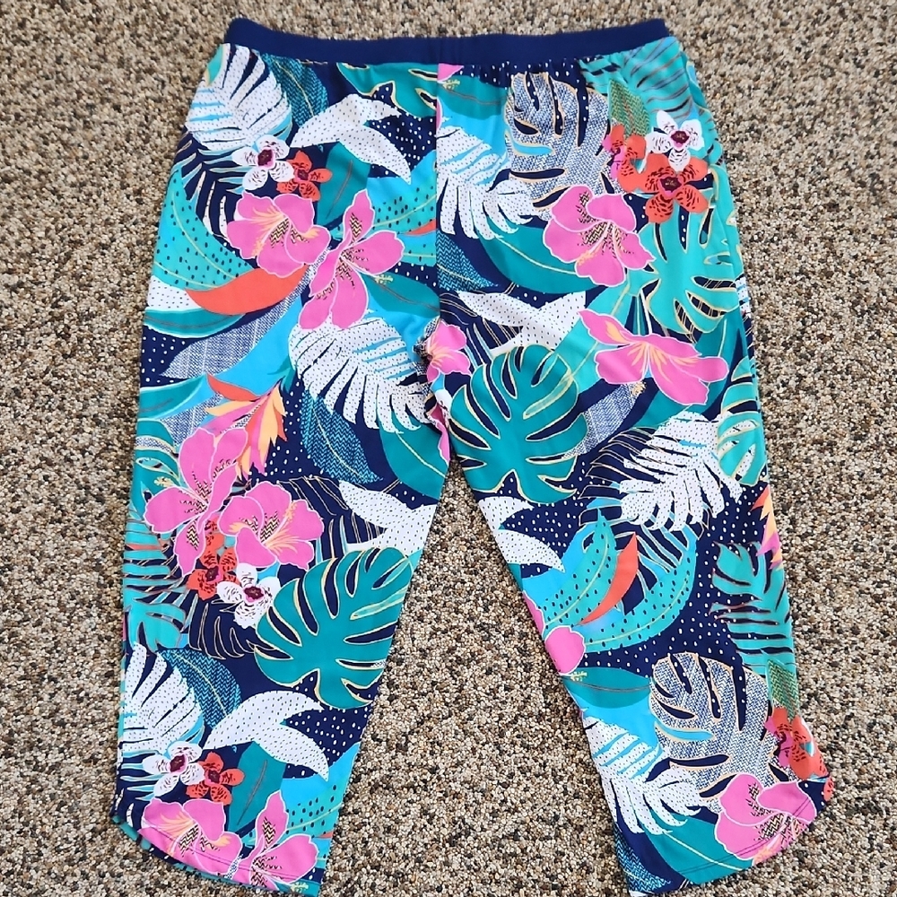 Cuddl Duds Tropical Print Capri Jammie Pants, Size Xl - Picture 3 of 3